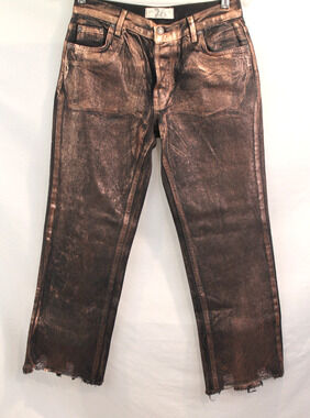 Free People We The Free Maggie Jeans Womens size 26 Metallic Coated Cropped